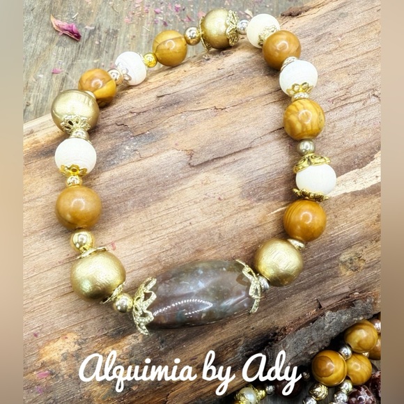 Alquimia Jewelry - Alquimia picture jasper and big brown agate beaded bracelet